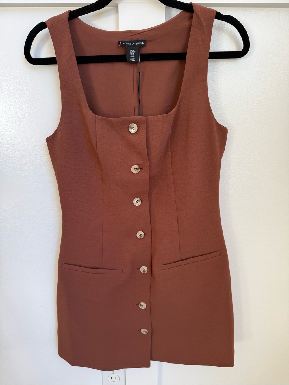 Sincerly Jules Burnt Sienna Brown Button-Front Sleeveless Dress mini M